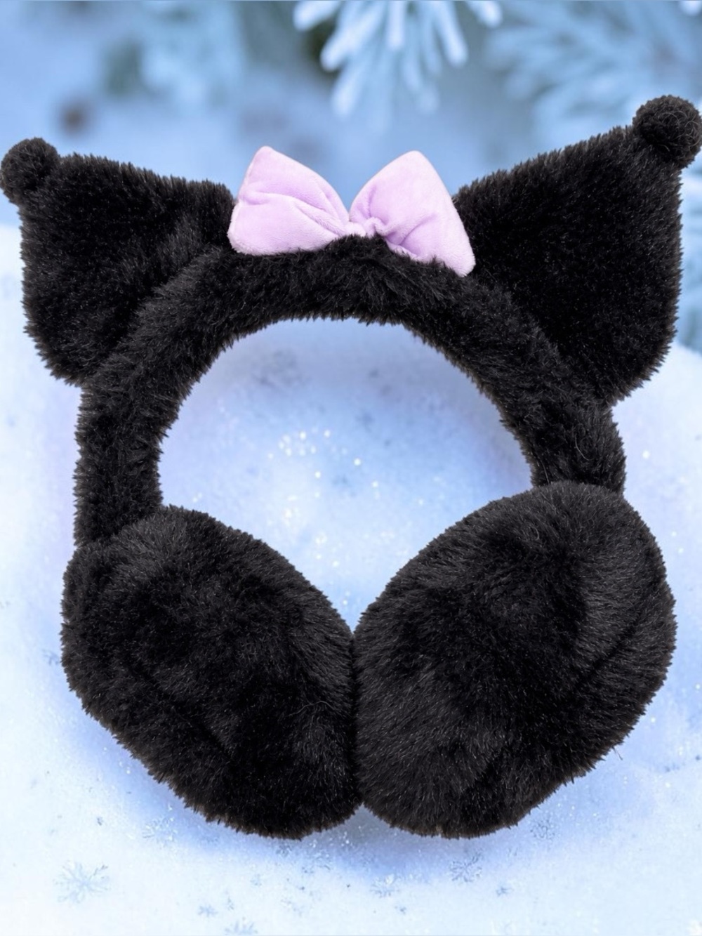 Kuromi by Sanrio Bioworld Black Plush Cat Ear Earmuffs OSFM